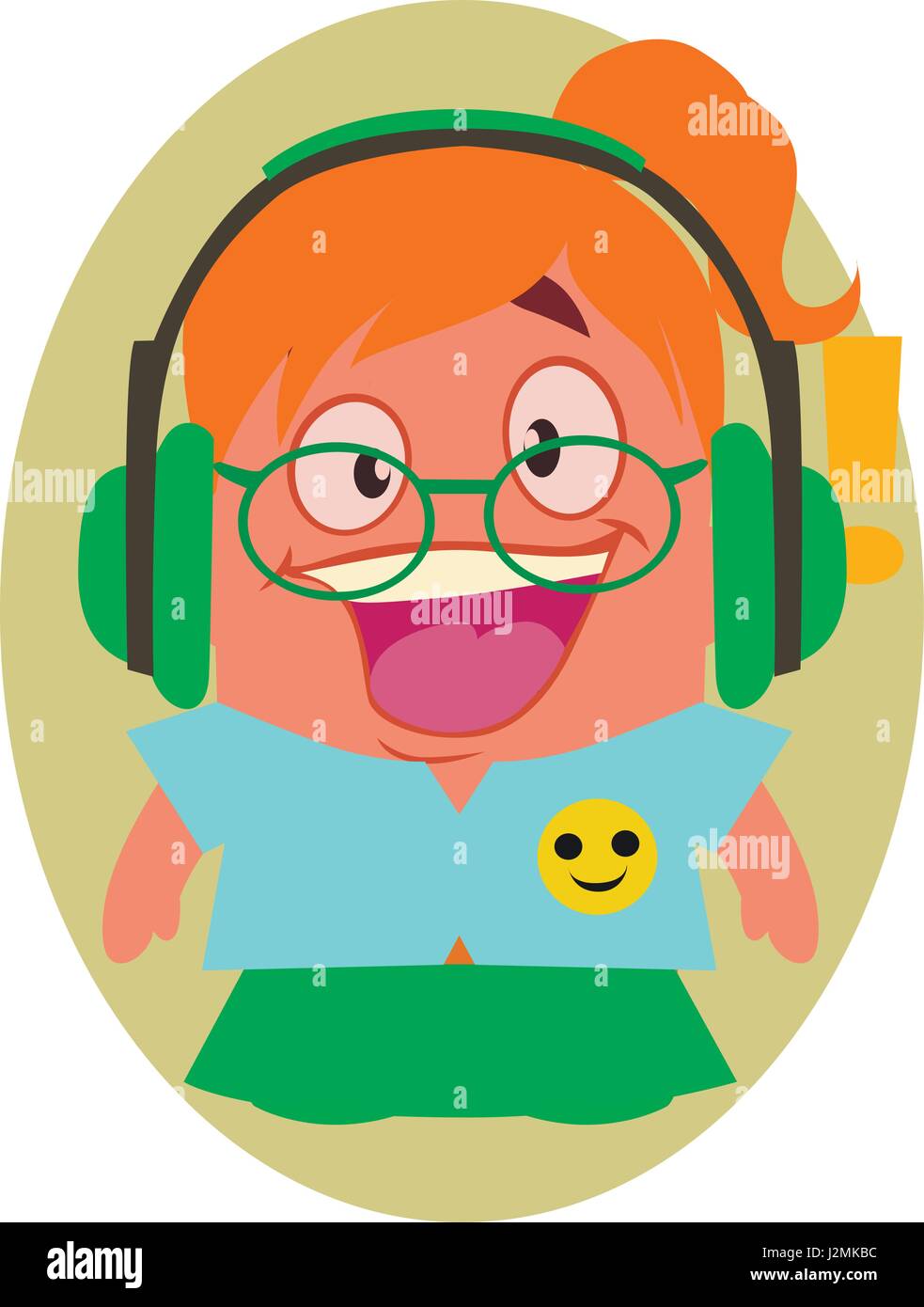 Rire, sourire et Happy Young Girl Geek Avatar de petit personnage de télévision Vector Illustration de Vecteur