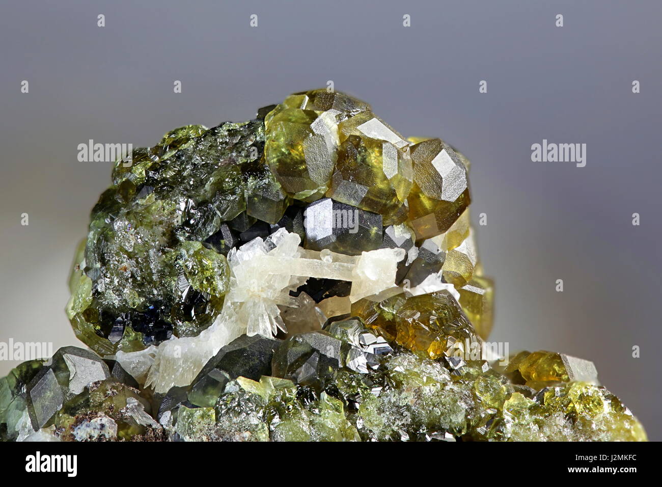 La pierre précieuse vert démantoïde est variété de l'andradite minéral, un membre de la groupe de minéraux grenat. L'échantillon est de l'Oural, Russie Banque D'Images