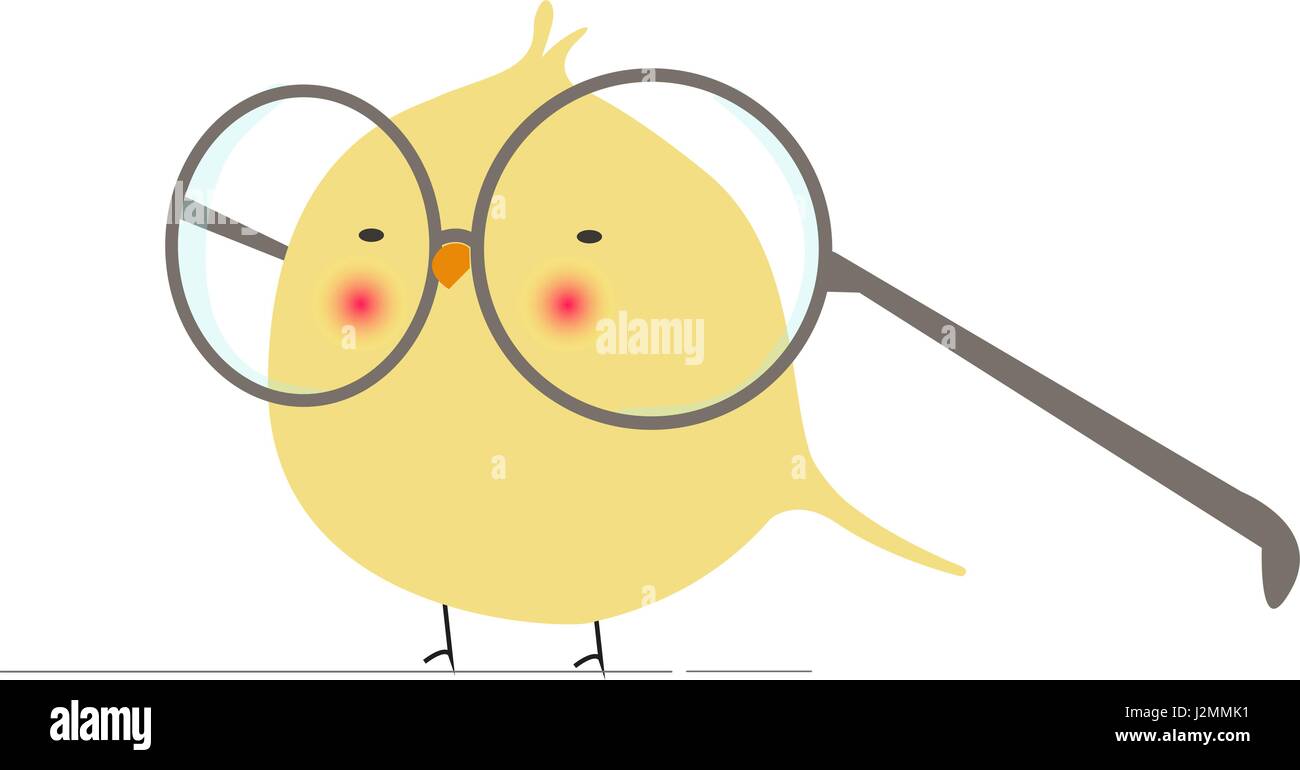 Dessin Animé Geeky et Funny Bird personnage avec d'énormes lunettes en télévision minimaliste Vector Isolated Illustration de Vecteur