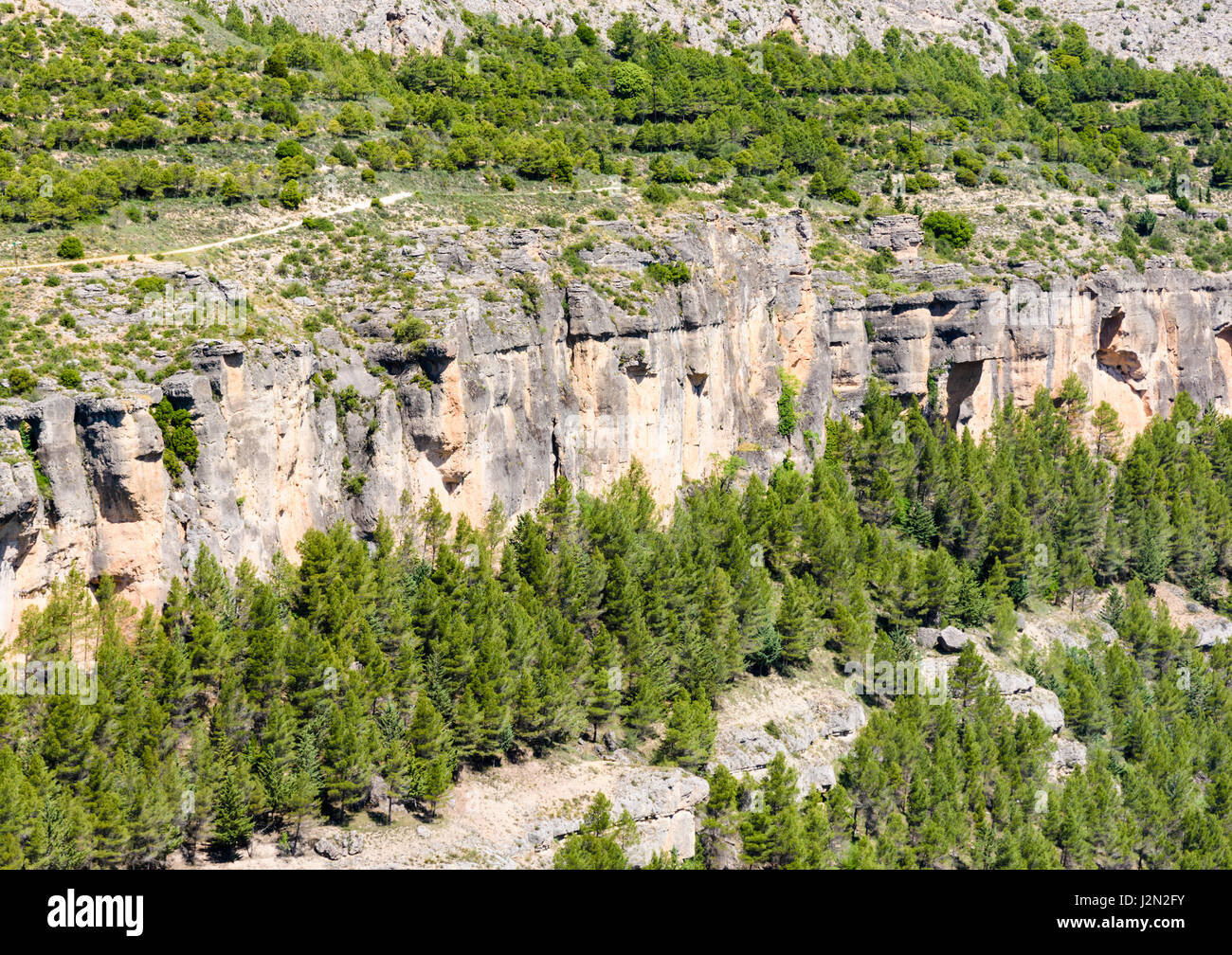 La topographie karstique formant la Gorge Jucar, Castilla La Mancha, Espagne Banque D'Images