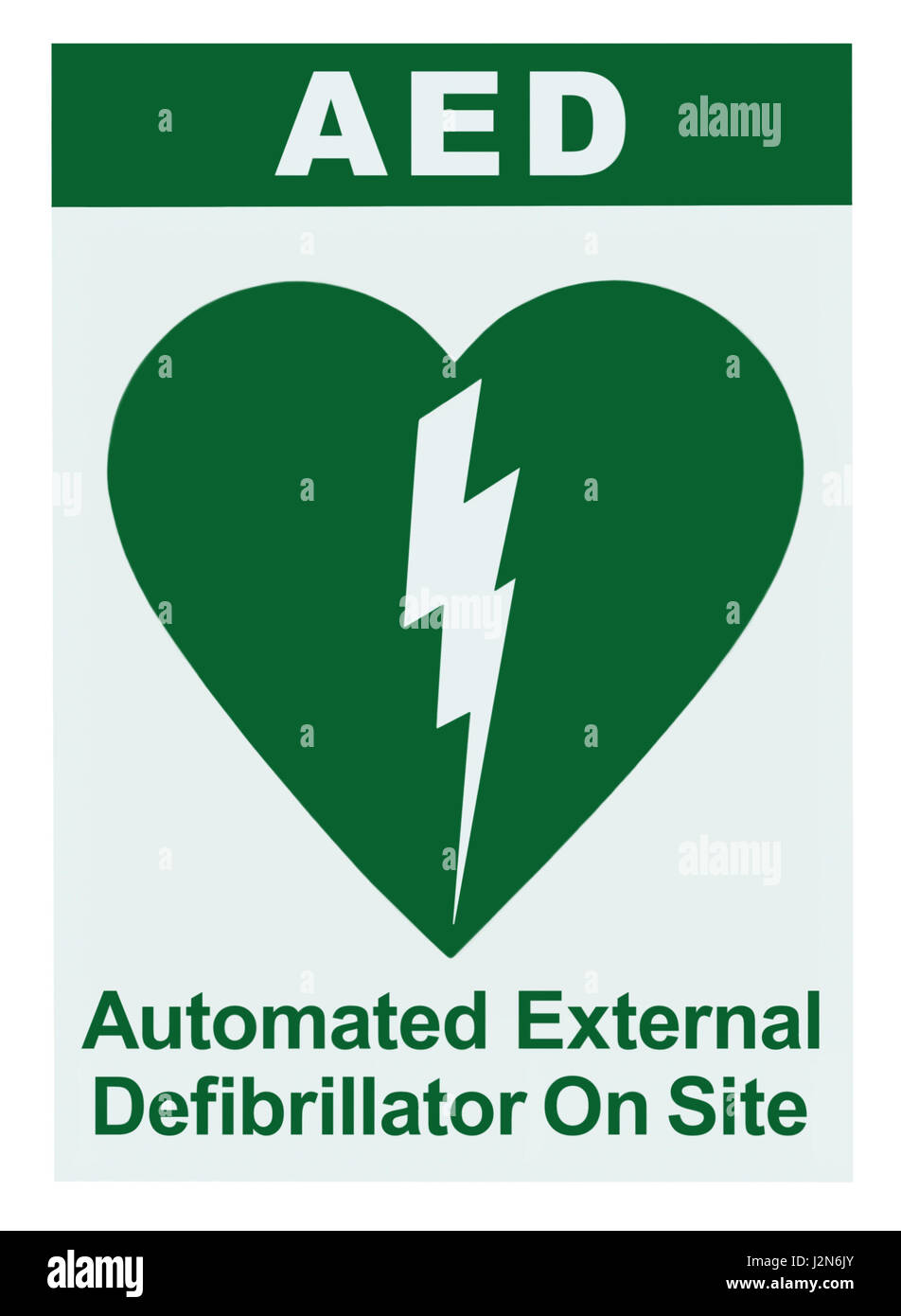 Défibrillateur Automatisé Externe AED sur place à l'intérieur du texte, l'icône verte, panneau blanc étiquette autocollant verticale isolée, la réanimation cardiorespiratoire Heart Banque D'Images
