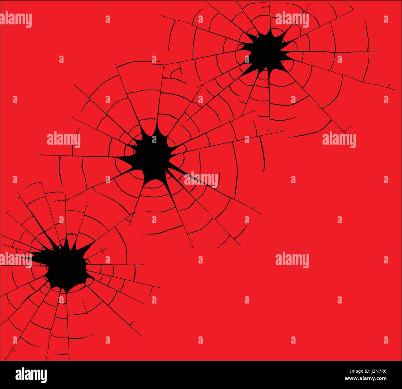 Trois trous de balle dans la ligne noire sur un fond rouge Illustration de Vecteur