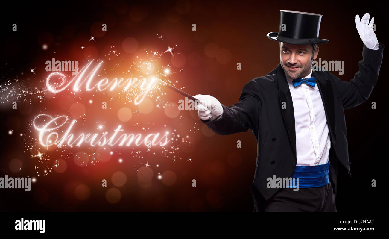 Magicien avec un Magic trick pour Noël, Joyeux Noël Banque D'Images