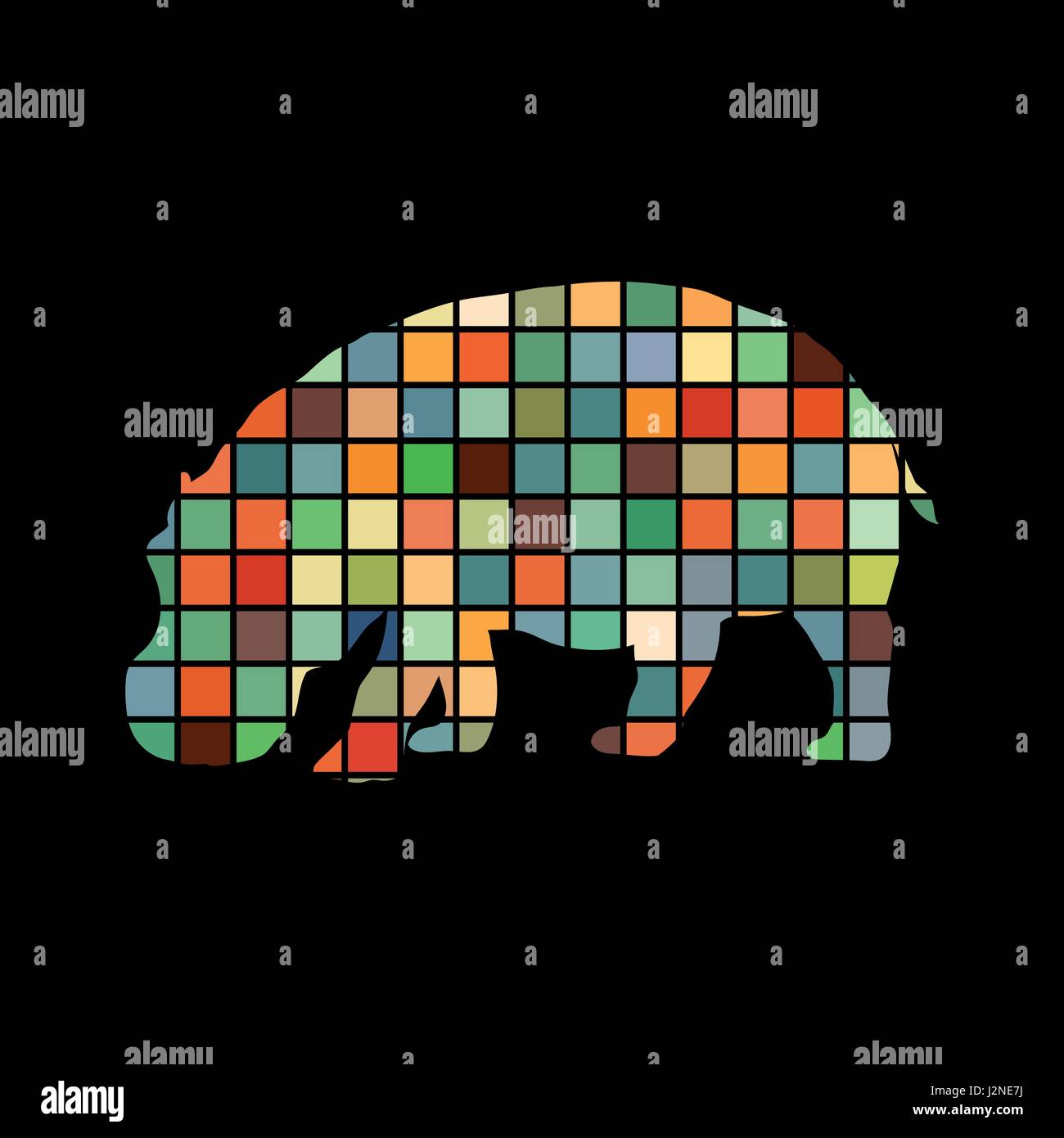 Hippo mammal animal silhouette couleur Illustration de Vecteur