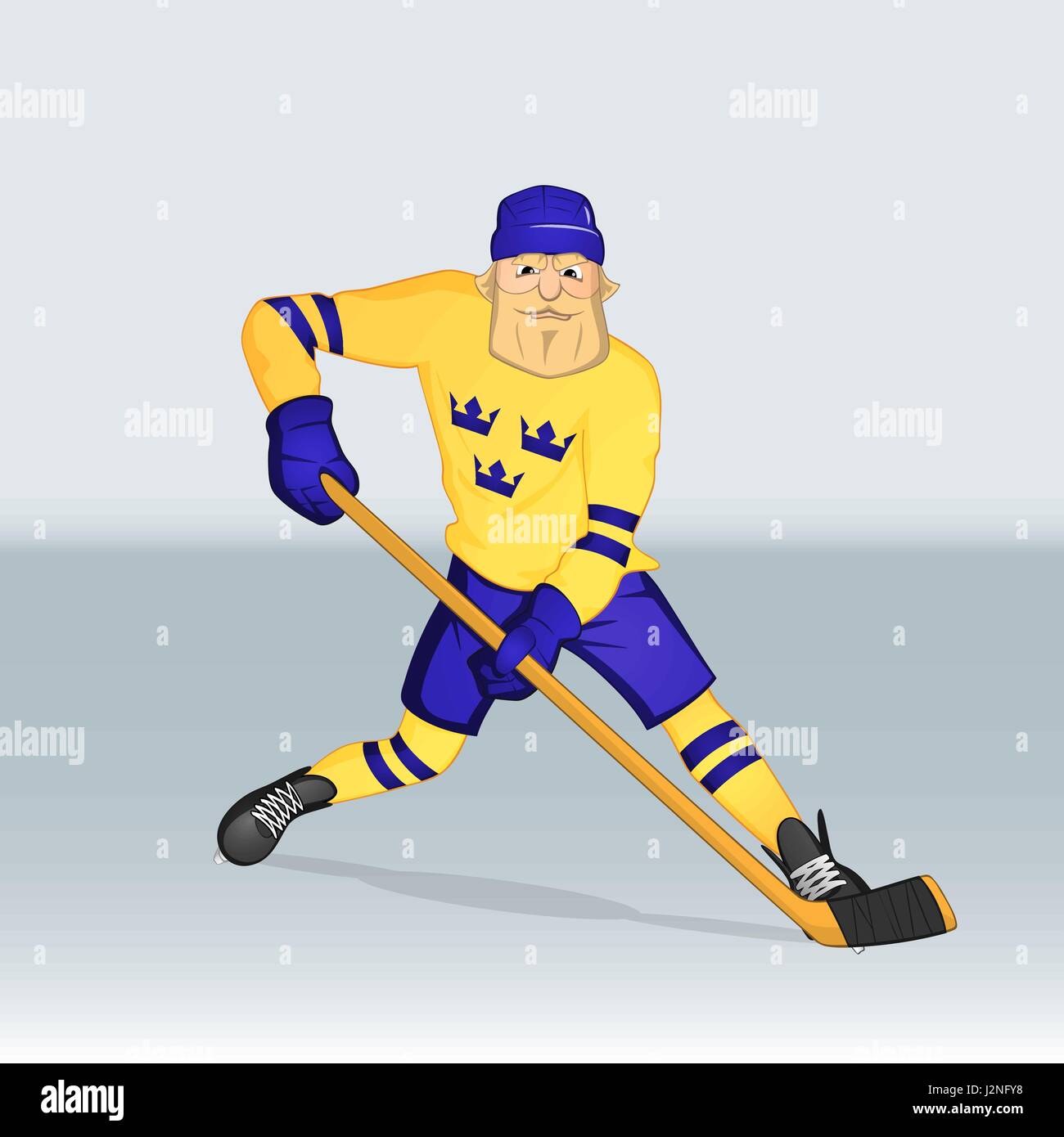 L'équipe de hockey sur glace suède joueur attaquant dessiné dans un style cartoon Illustration de Vecteur