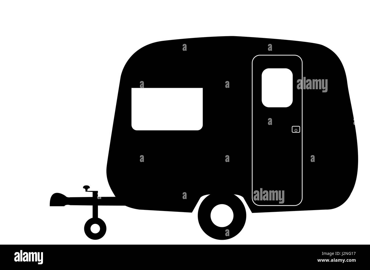 Une petite caravane rétro silhouette isolé sur fond blanc Banque D'Images