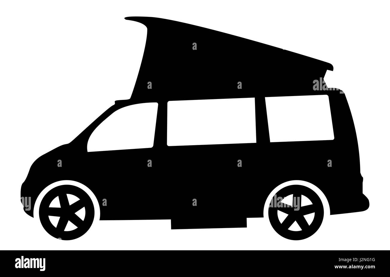 Un camping-car rv moderne silhouette isolée sur un fond whote Banque D'Images
