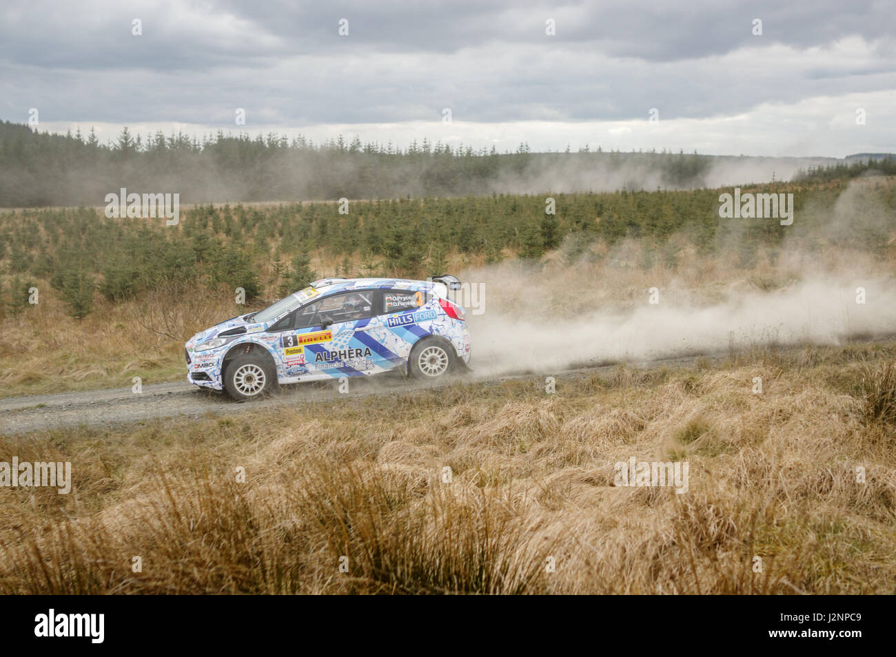 Wark, UK - Avril 29, 2017 : voiture rallye prenant part au rallye international Pirelli 2017 (BRC). Chauffeur d'Osian Pryce et Co-Driver Dale Furniss dans une Ford Fiesta R5. Credit : ColobusYeti/Alamy Live News. Banque D'Images