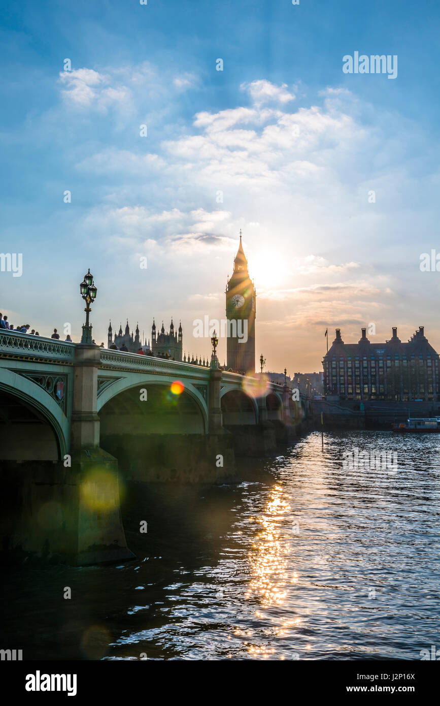 Rétro Big Ben, Houses of Parliament, Westminster Bridge, Thames, City of Westminster, London, Londres, Angleterre région Banque D'Images