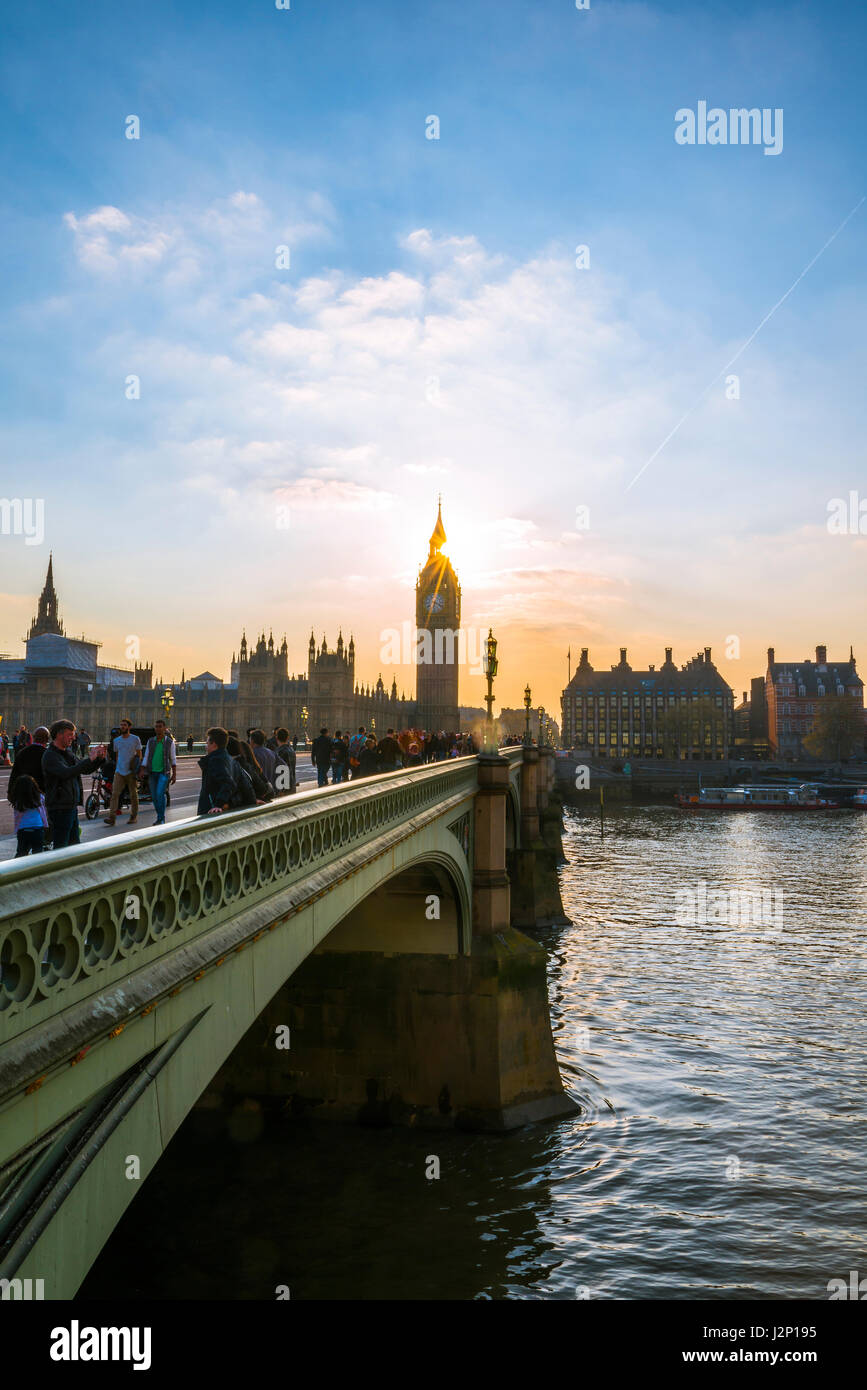 Rétro Big Ben, Houses of Parliament, Westminster Bridge, Thames, City of Westminster, London, Londres, Angleterre région Banque D'Images