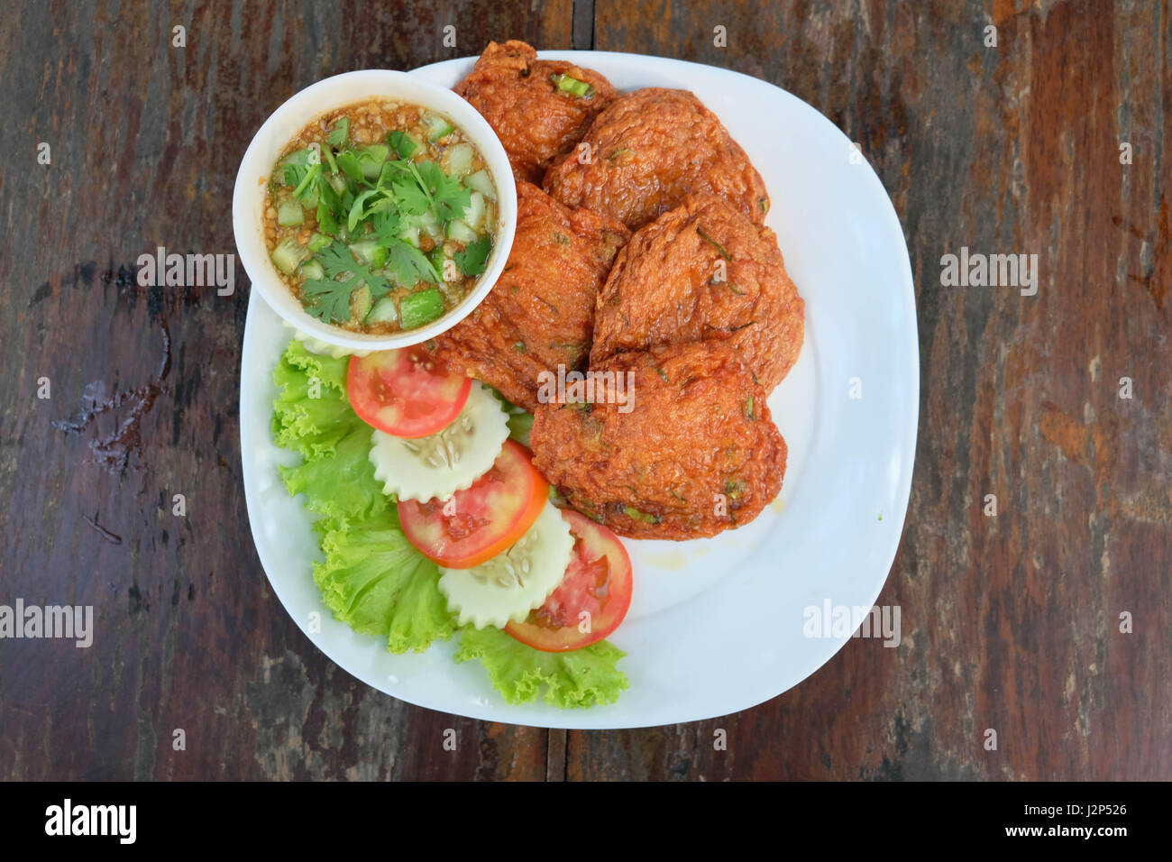 Cuisine du monde thaï , galettes de poisson frites, Banque D'Images