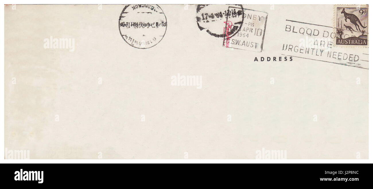 Retour d'une vieille carte postale de 1964.old postcard isolé sur le fond blanc. Peut être utilisé comme arrière-plan Banque D'Images