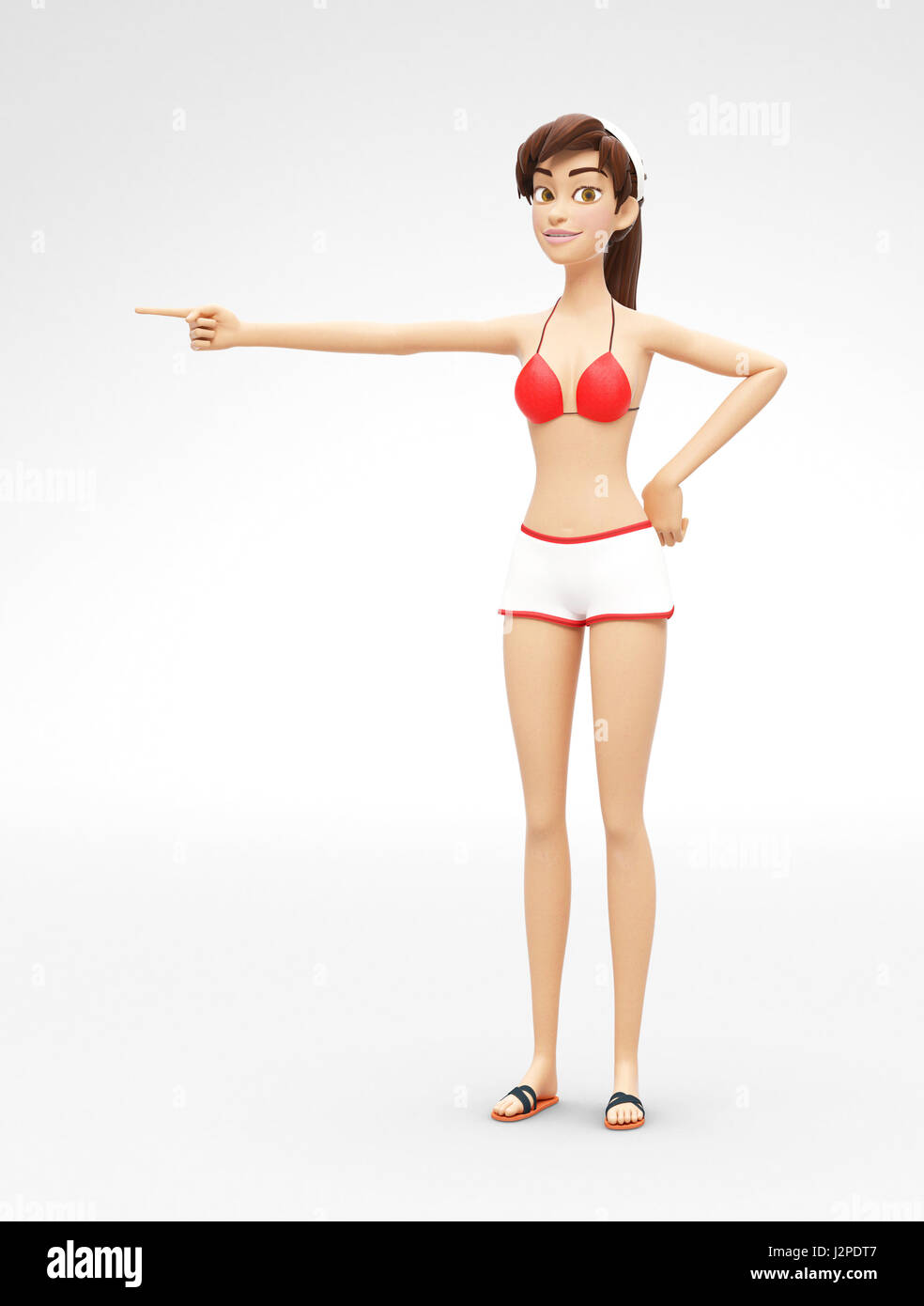 Heureux et sympathique Jenny - Dessins animés en 3D Modèle de personnage féminin - Doigt avec Smile Banque D'Images Heureux et sympathique Jenny - Dessins animés en 3D Modèle de personnage féminin - Doigt avec Smile Banque D'Images