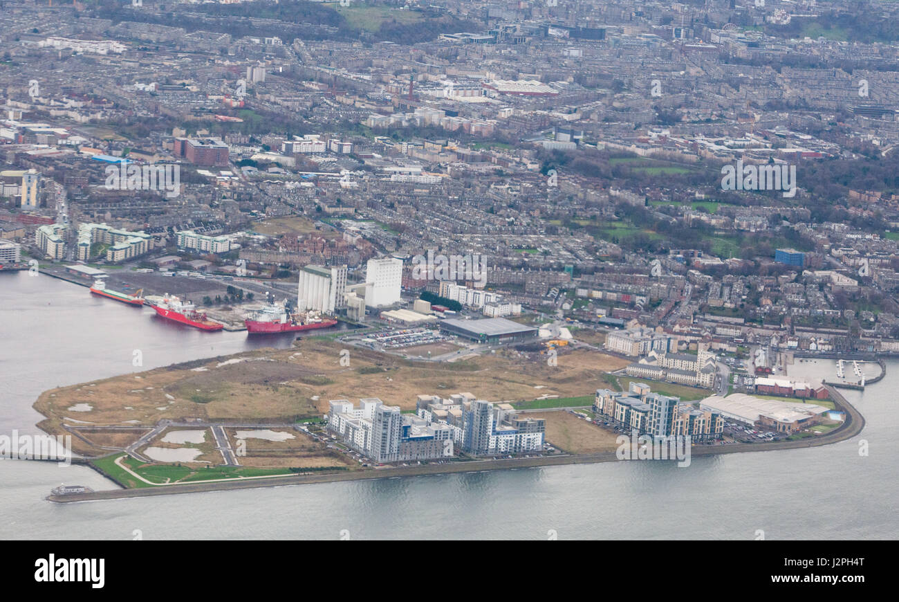 East Edinburgh, Leith Docks, Platinum point, Newhaven vue aérienne, GV Banque D'Images