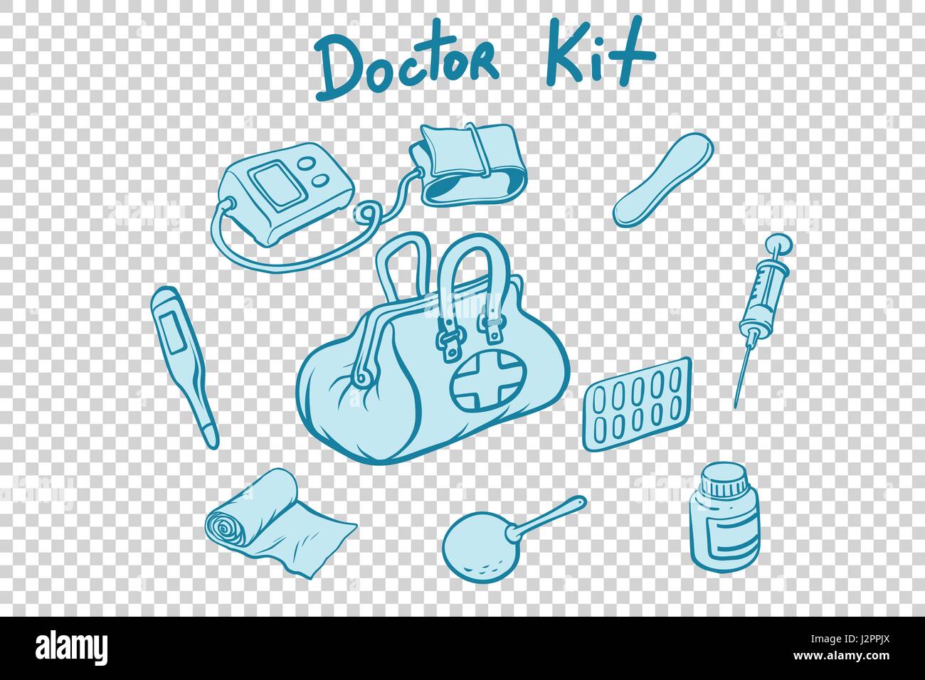 Kit médecin instruments médicaux et médicaments Illustration de Vecteur
