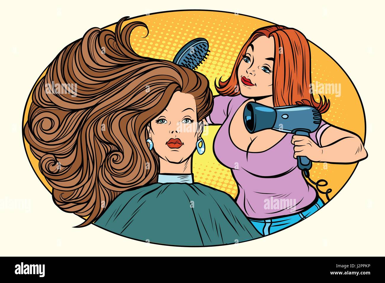 Séchage des cheveux des femmes coup de coiffure Illustration de Vecteur