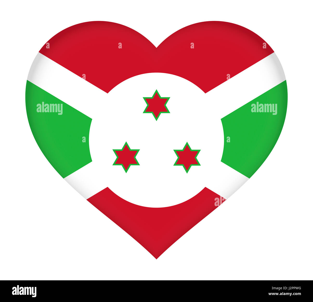 Illustration du drapeau du Burundi en forme de coeur. Banque D'Images