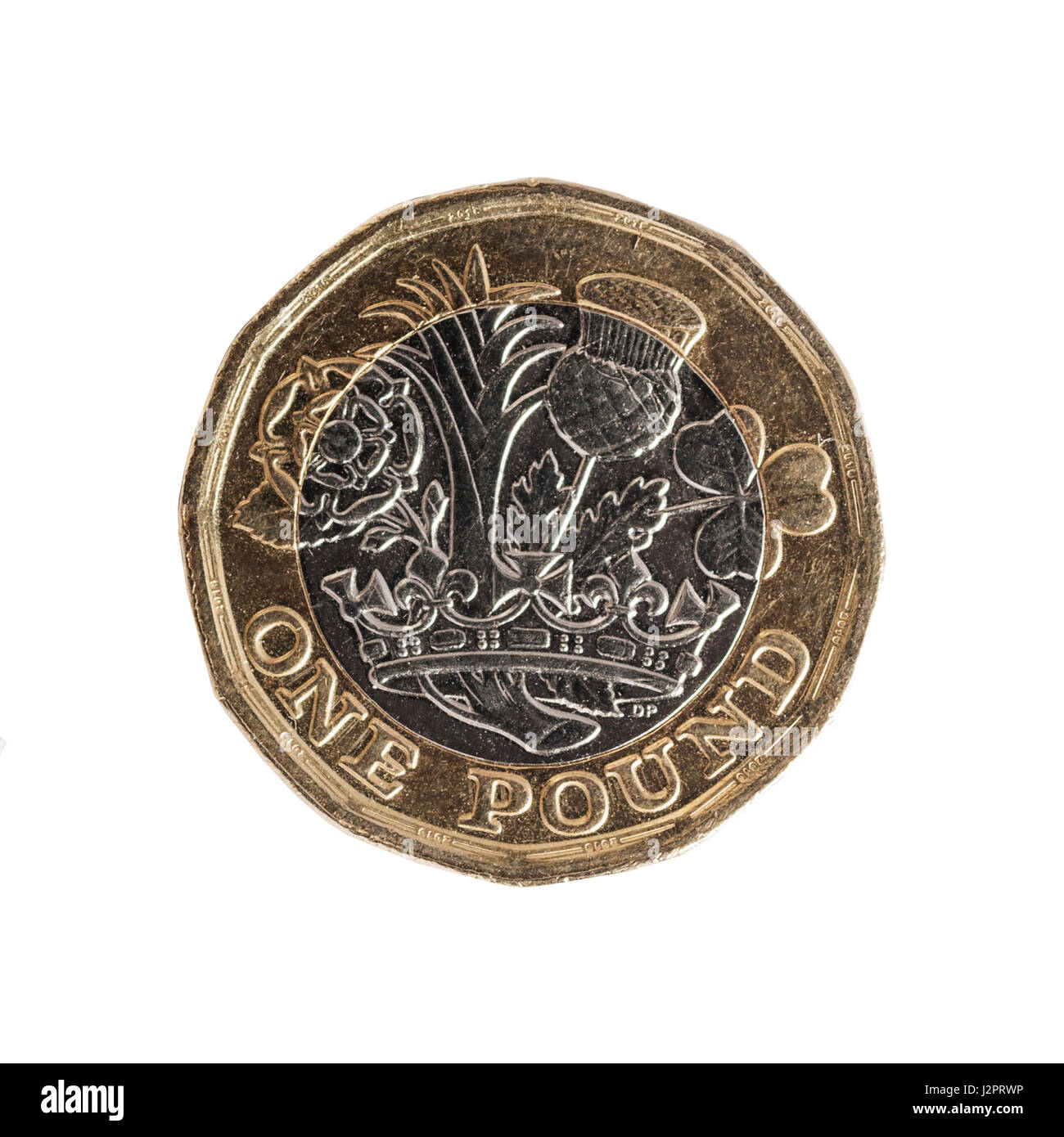 Le nouveau verso 12 2017 € 1 pièces d'une livre sur un fond blanc Banque D'Images