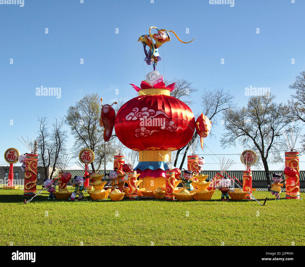 Solvay, New York, USA. Le 26 avril 2017. L'État de New York Festival de lanternes chinoises à l'état des expositions de Solvay, New York. Affiche lumineuse LED Banque D'Images