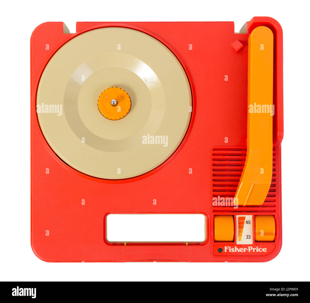 Sorel-Tracy, Canada - 30 Avril 2017 : Vintage Fisher Price-Disque Gramophone portable portable Toy # 820 à partir de 1983. Studio shot plus blanc retour Banque D'Images