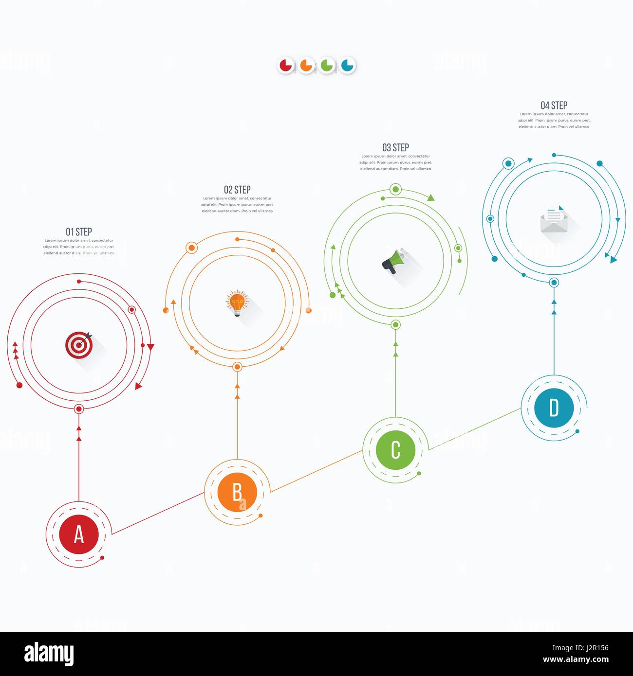 Modèle d'infographies quatre options avec circle Illustration de Vecteur