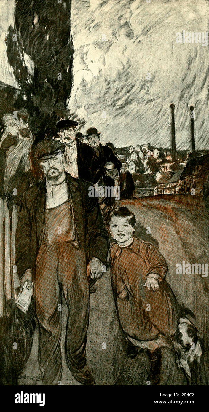 Le village au-dessus de l'imposante cheminée dans une ville industrielle de la Nouvelle Angleterre, vers 1905 Banque D'Images