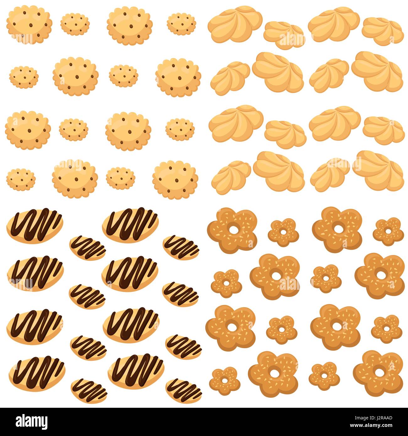 Cookies gâteau d'illustration vectorielle, isolé sur blanc Assortiment de 9 délicieux biscuits de forme divers et de goût Illustration de Vecteur
