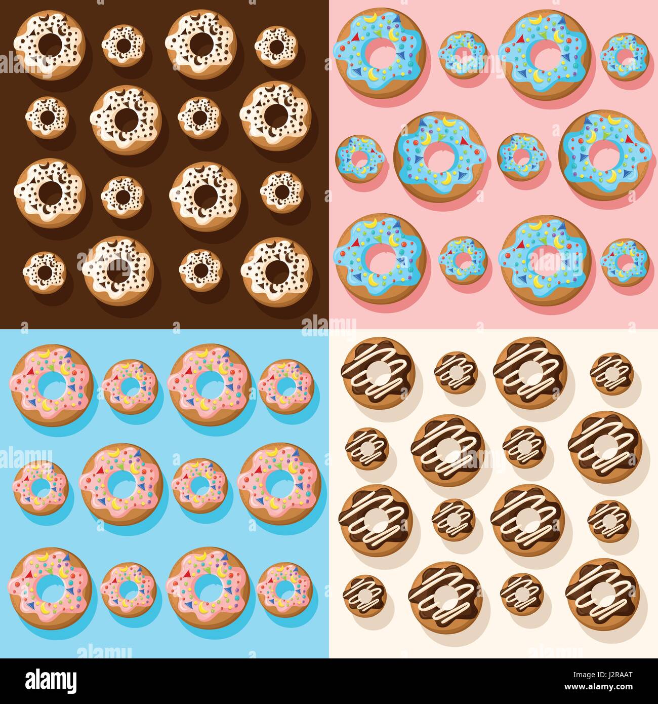 Donut illustration isolé sur blanc avec motif transparent donuts colorés avec le glaçage et saupoudre sur un fond blanc Illustration de Vecteur