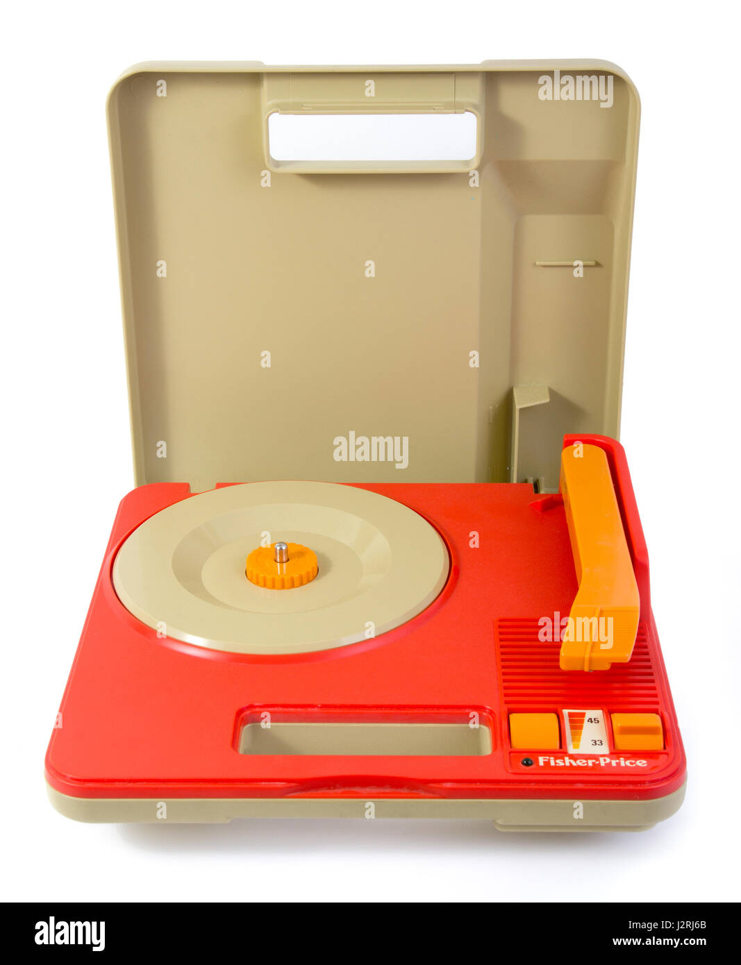 Sorel-Tracy, Canada - 30 Avril 2017 : Vintage Fisher Price-Disque Gramophone portable portable Toy # 820 à partir de 1983. Studio shot plus blanc retour Banque D'Images