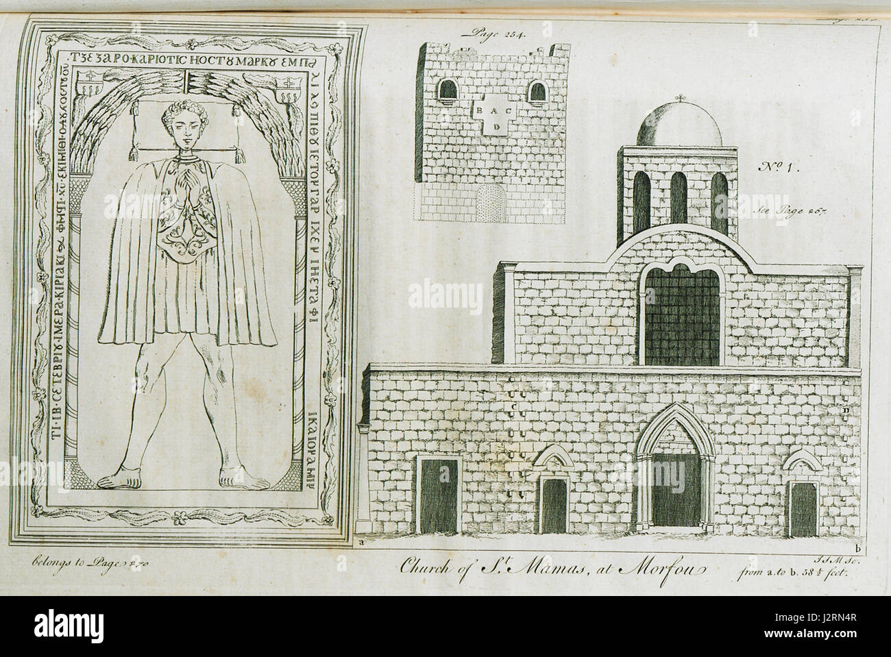 1 stèle funéraire à l'église de Panagia Acheiropoietos, Kyrenia, Chypre 2 partie de l'avant du château de colosse, L - 1754 - Alexander Drummond Banque D'Images