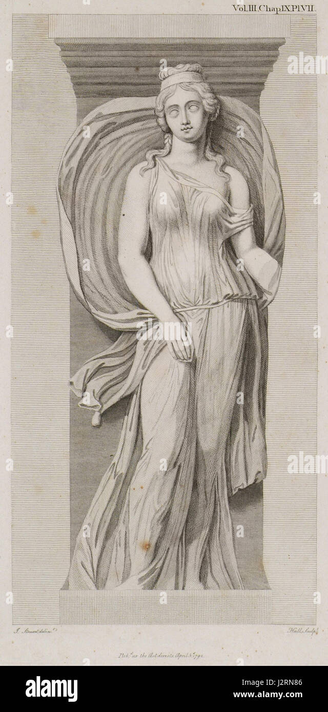 Cette gravure de 1794 par James Stuart et Nicholas Revett représente une dame royale, peut-être Hélène de Troie, comme représenté dans la tragédie d'Euripide. L'œuvre reflète le style néoclassique prévalant à la fin du XVIIIe siècle en Angleterre. Banque D'Images