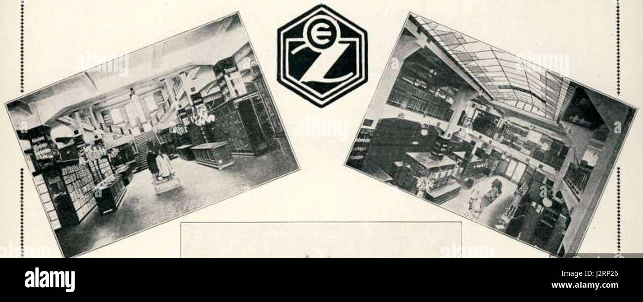 1920er Jahre circa Werbung Modehaus Ernst Zeyn logo EZ und zwei Innenaufnahmen (années 1920 circa publicité maison Ernst Zeyn logo EZ et deux plans intérieurs) Banque D'Images