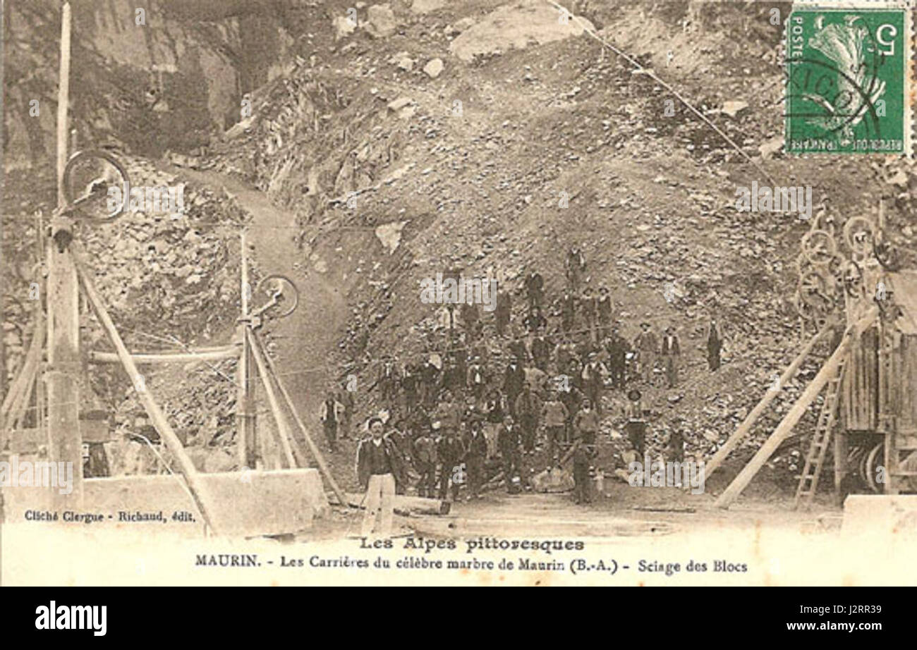 Ce titre fait référence à une image représentant Maurin-les-CarriÃ¨RES, une région célèbre pour sa production de marbre, réputée en France pour sa pierre de haute qualité. Banque D'Images