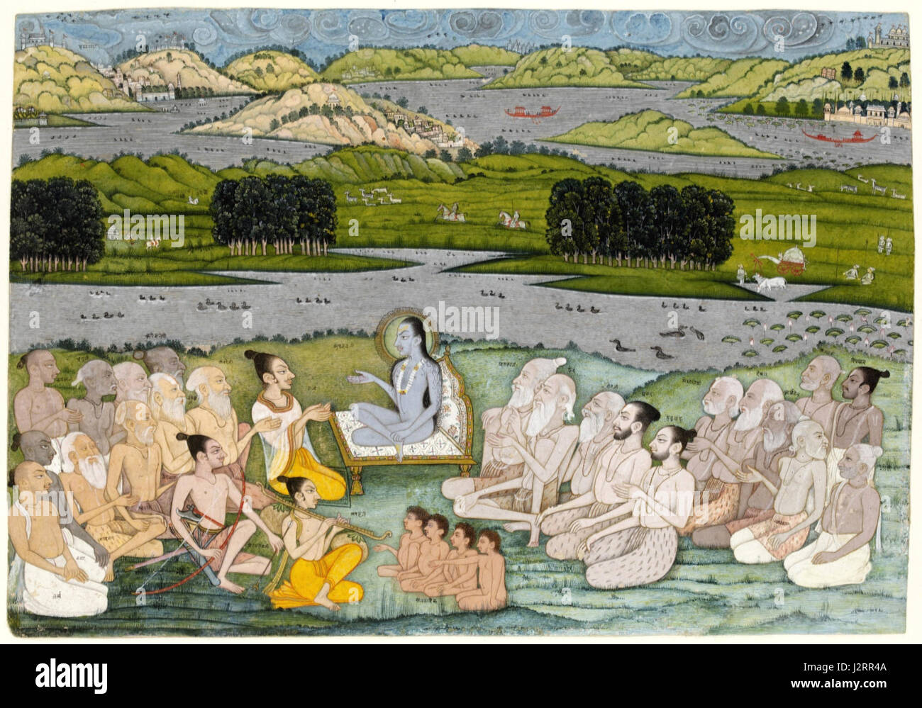 Une œuvre représentant le Sage Sukhadeva adressée au roi Parikshit, créée vers 1760 à Kishangarh, en Inde, fait partie de la collection du Victoria and Albert Museum. Banque D'Images