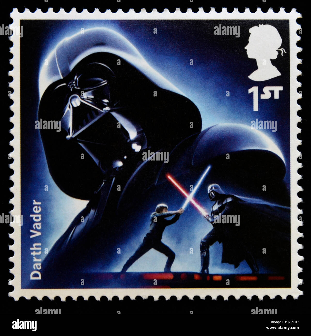 Timbre-poste. La Grande-Bretagne. La reine Elizabeth II. 2015. La collection de timbres Star Wars. Caractères. Darth Vader. Banque D'Images