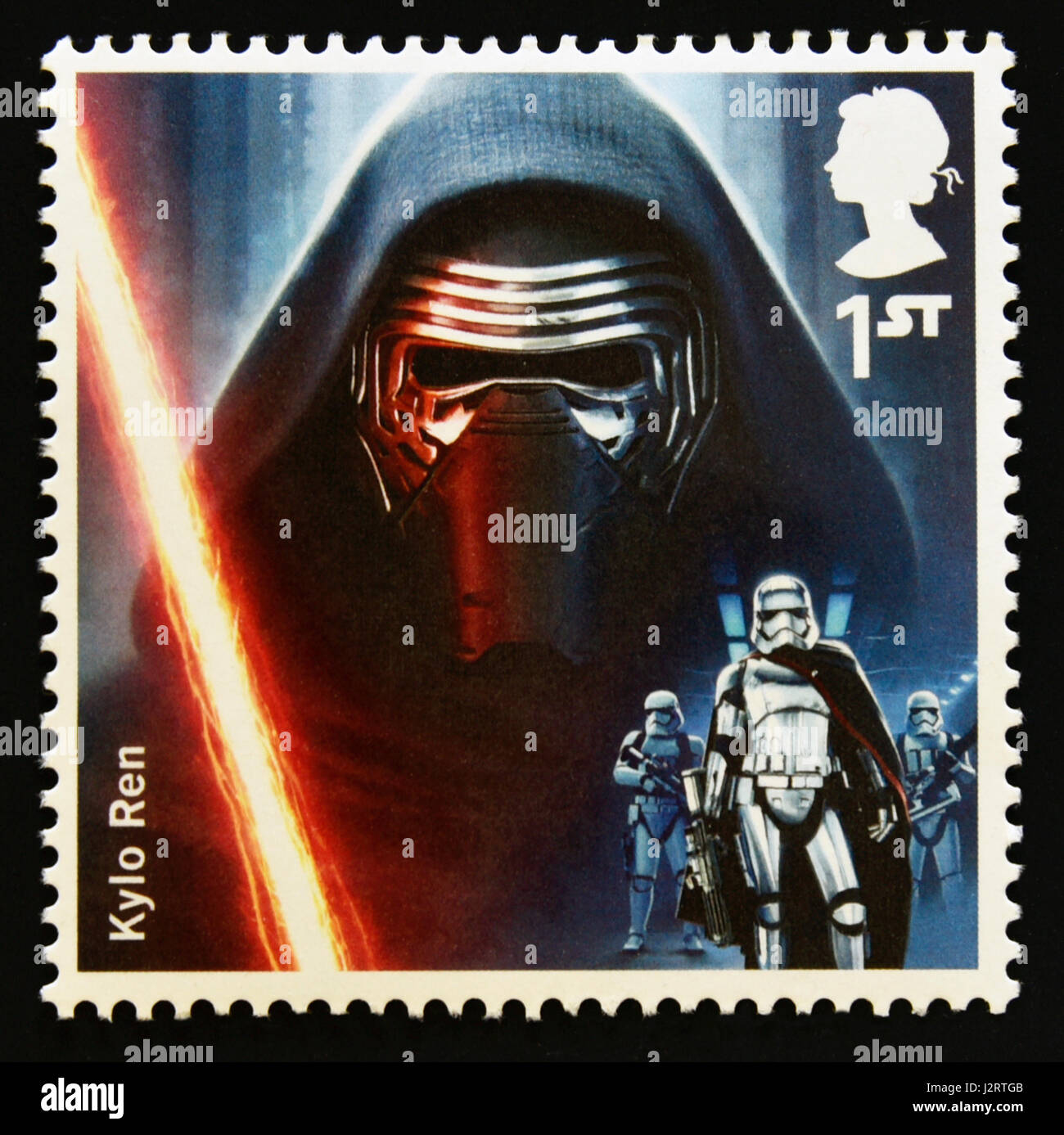 Timbre-poste. La Grande-Bretagne. La reine Elizabeth II. 2015. La collection de timbres Star Wars. Caractères. Kylo Ren. Banque D'Images