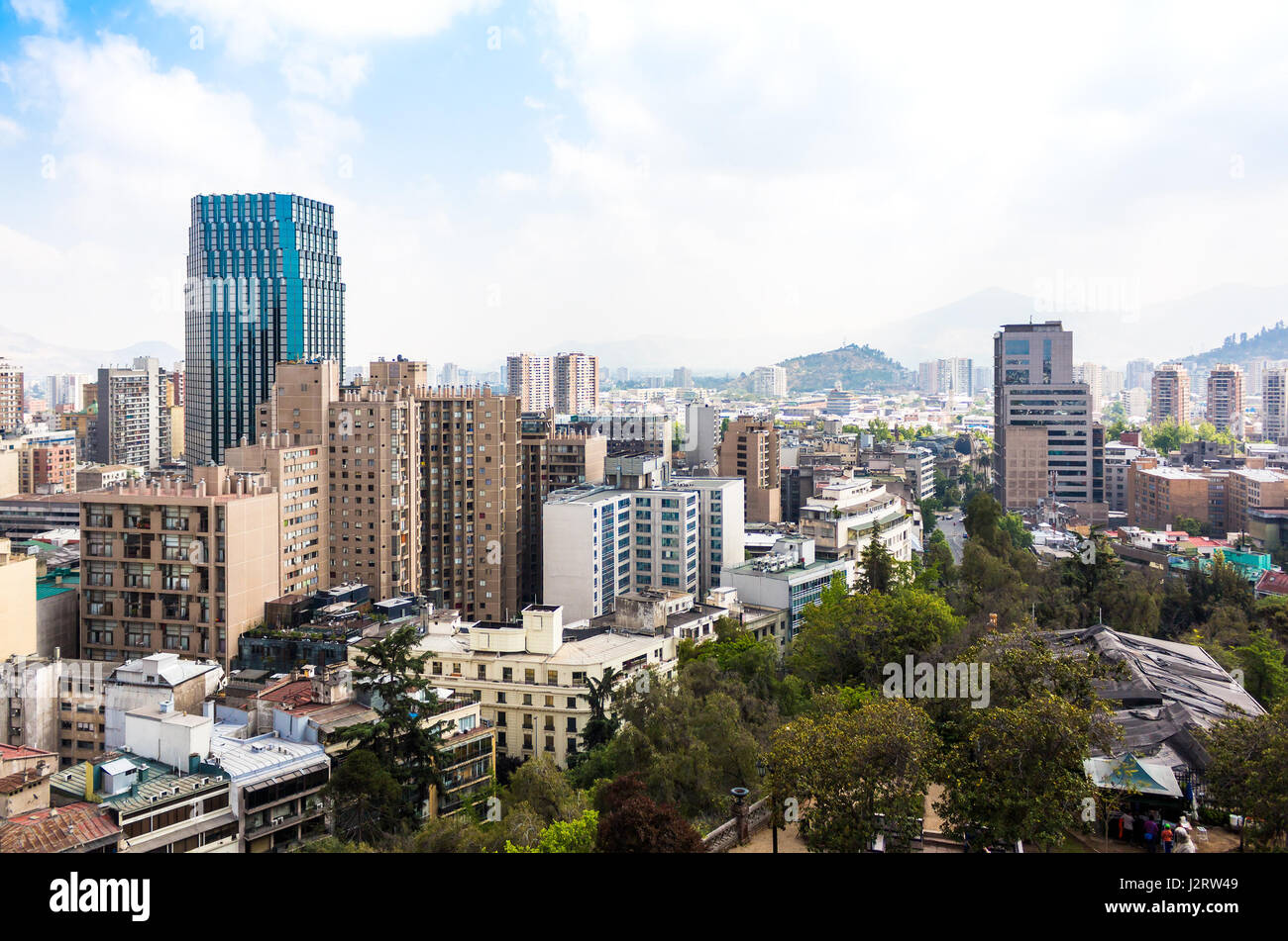 Vue aérienne du centre-ville de Santiago du Chili à partir de la colline Santa Lucia Banque D'Images