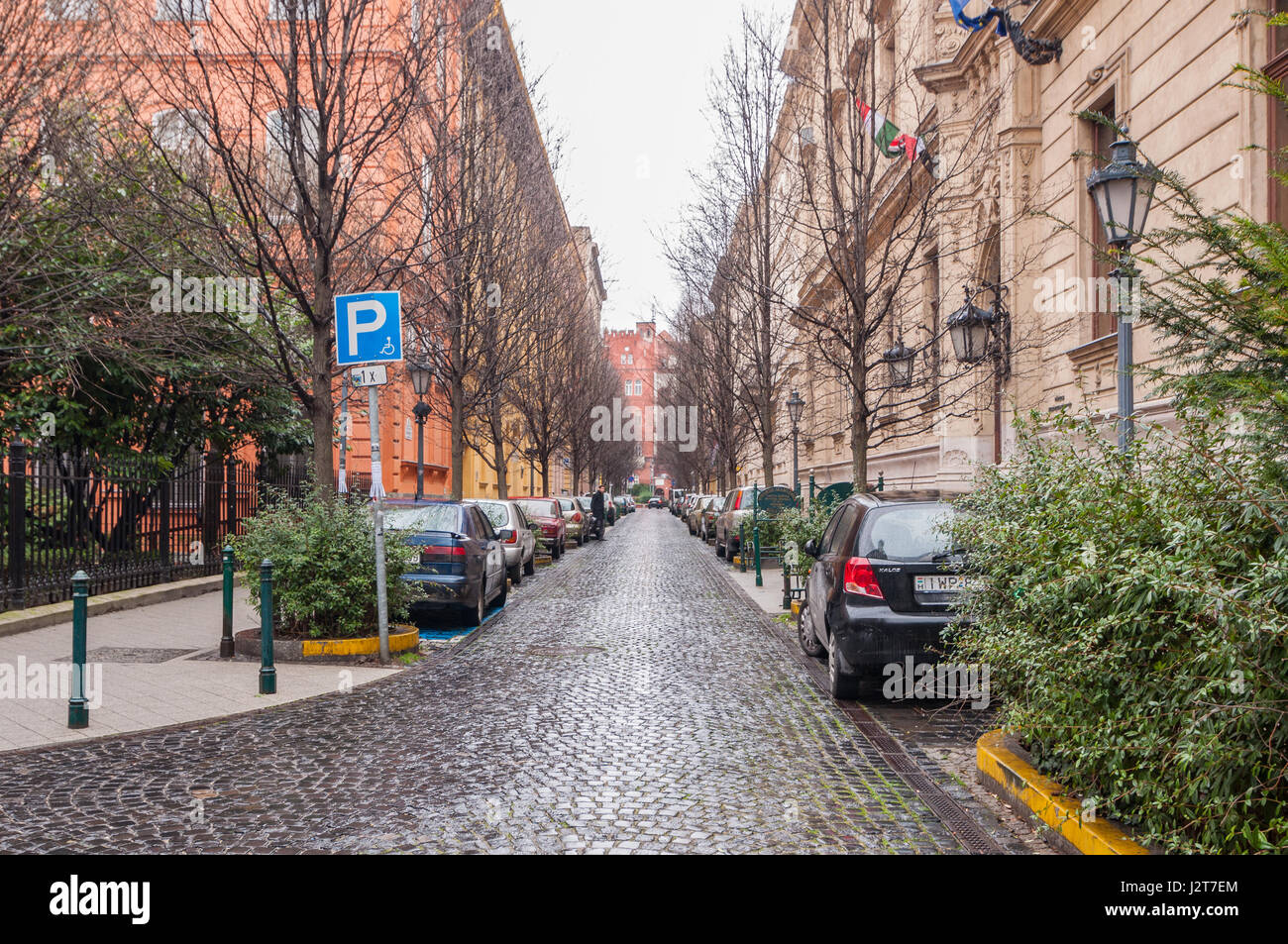 BUDAPEST, HONGRIE - le 21 février 2016 : Vue de la rue Reviczky dans le Budapest Banque D'Images