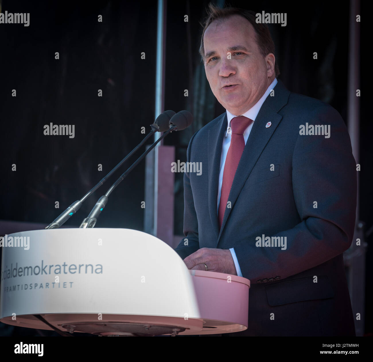 Malmö, Suède, le 1 mai, 2017. Le Premier ministre suédois, Stefan Löfven s'exprimant lors de la traditionnelle manifestation du 1er mai social-démocrate. Tommy Lindholm/Alamy Live News Banque D'Images