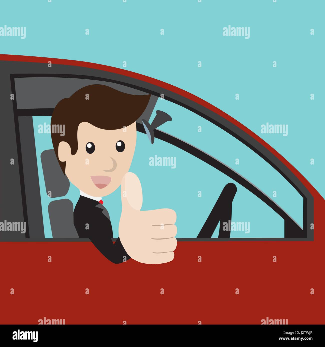 Businessman dans une voiture rouge et Thumbs up. Vector illustration Illustration de Vecteur Businessman dans une voiture rouge et Thumbs up. Vector illustration Illustration de Vecteur