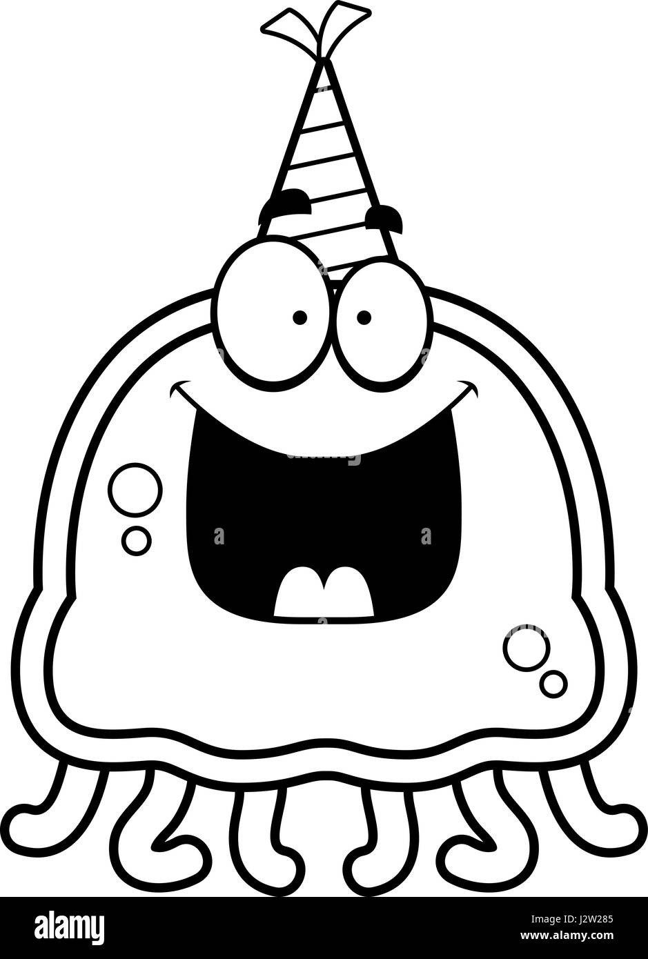 Illustration d'une caricature d'une méduse avec un chapeau de fête à heureux. Illustration de Vecteur