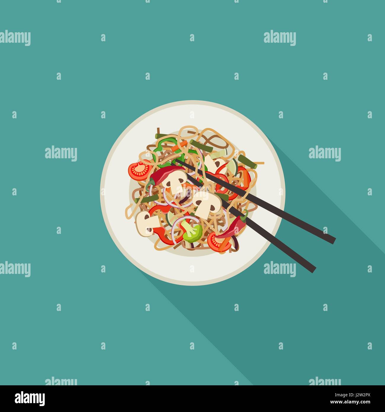 Noodles sur plaque. Illustration de Vecteur
