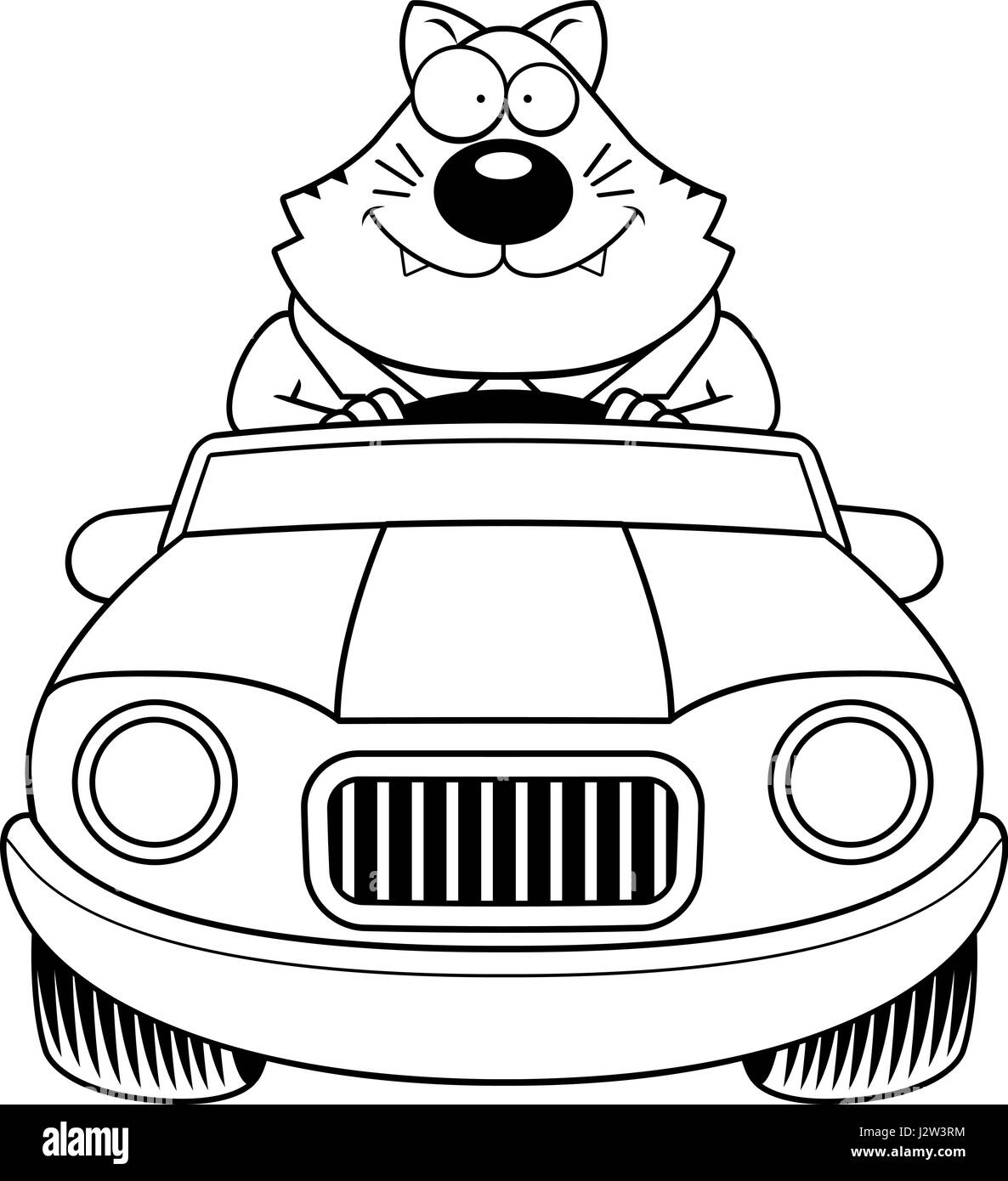 Un cartoon illustration d'un gros chat à la conduite d'une voiture et de sourire. Illustration de Vecteur