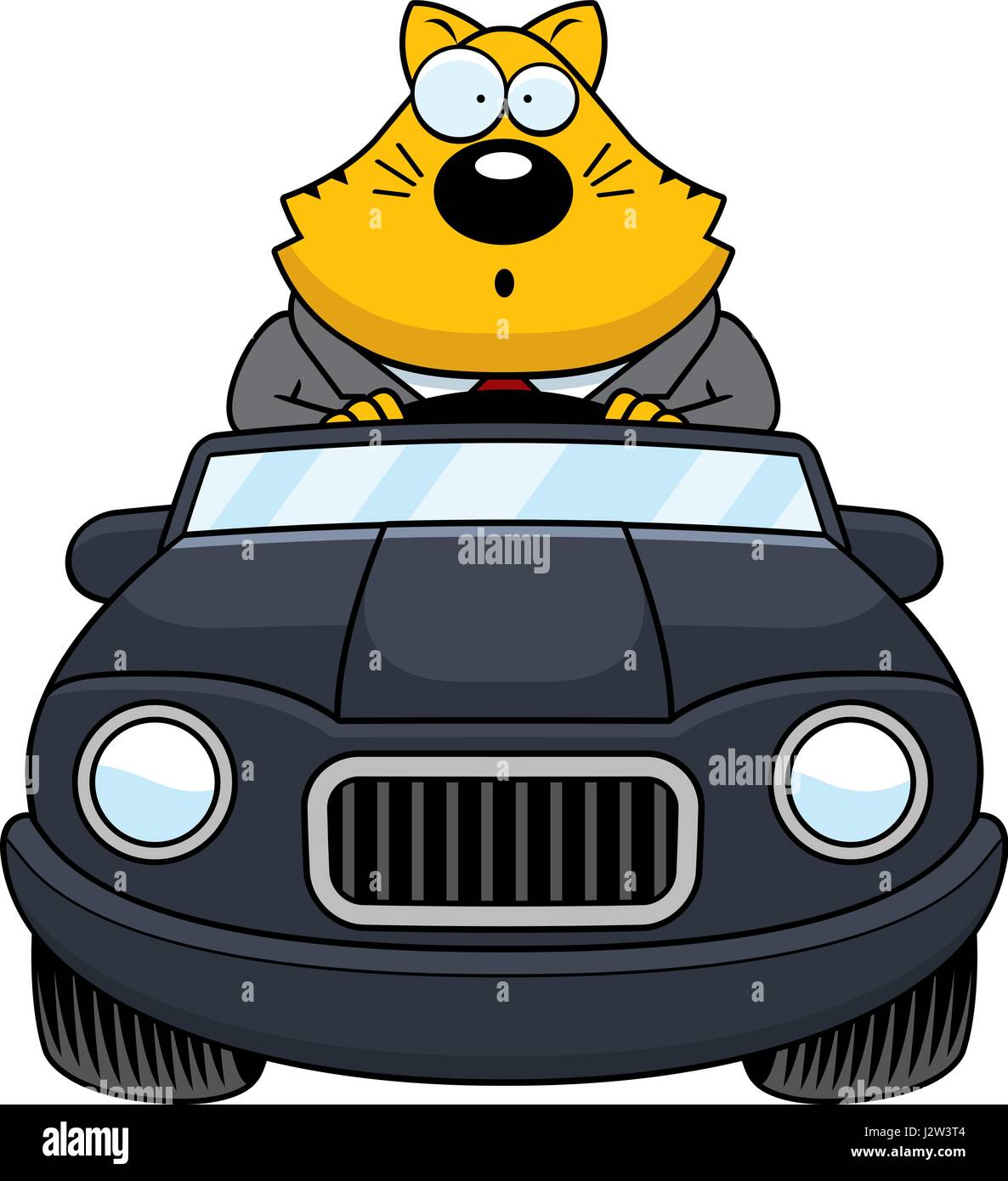 Un cartoon illustration d'un gros chat à la conduite d'une voiture et à la surprise. Illustration de Vecteur