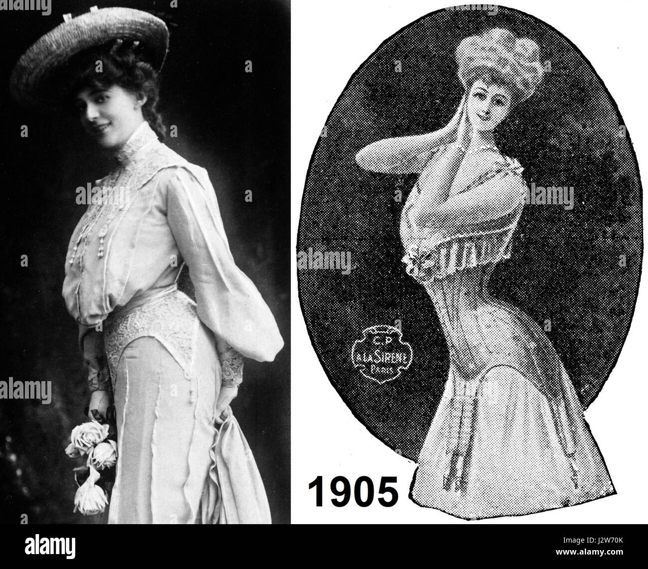 1905korsetmJ fait probablement référence à un corset de 1905, mettant en évidence un article de mode spécifique du début du XXe siècle. Les corsets de cette période étaient des éléments clés de la mode féminine, façonnant la silhouette et reflétant les normes sociales et les normes de beauté de l'époque. Banque D'Images