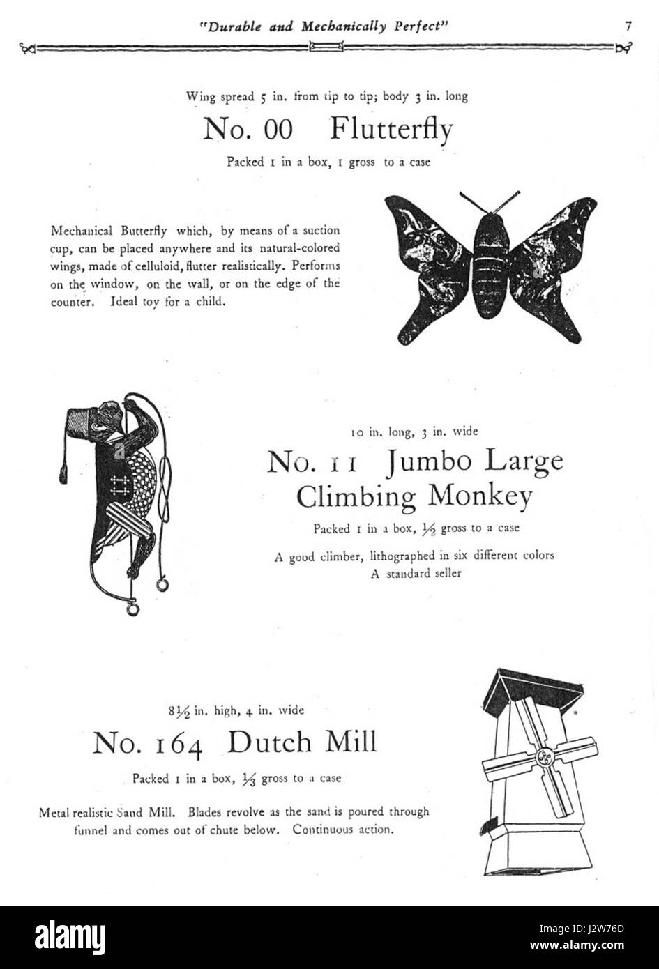 Une page de catalogue d'une publication Marx Mechanical Toys de 1930, présentant divers jouets mécaniques de cette époque. Le catalogue est le reflet de la conception et de la fabrication de jouets au début du XXe siècle. Banque D'Images