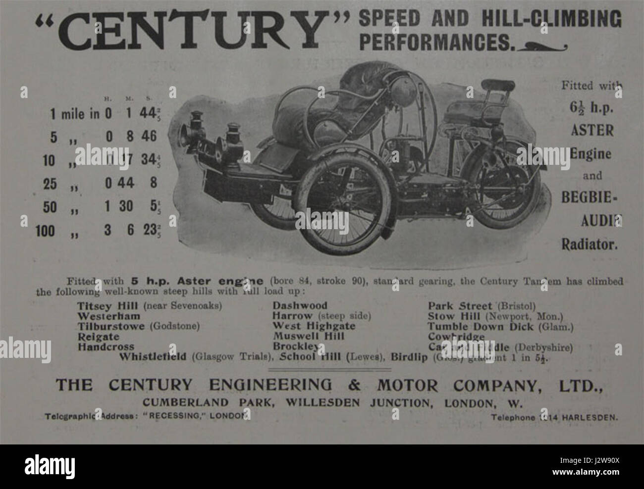 1902 Siècle annonce forecar - tandem avec moteur Aster Banque D'Images