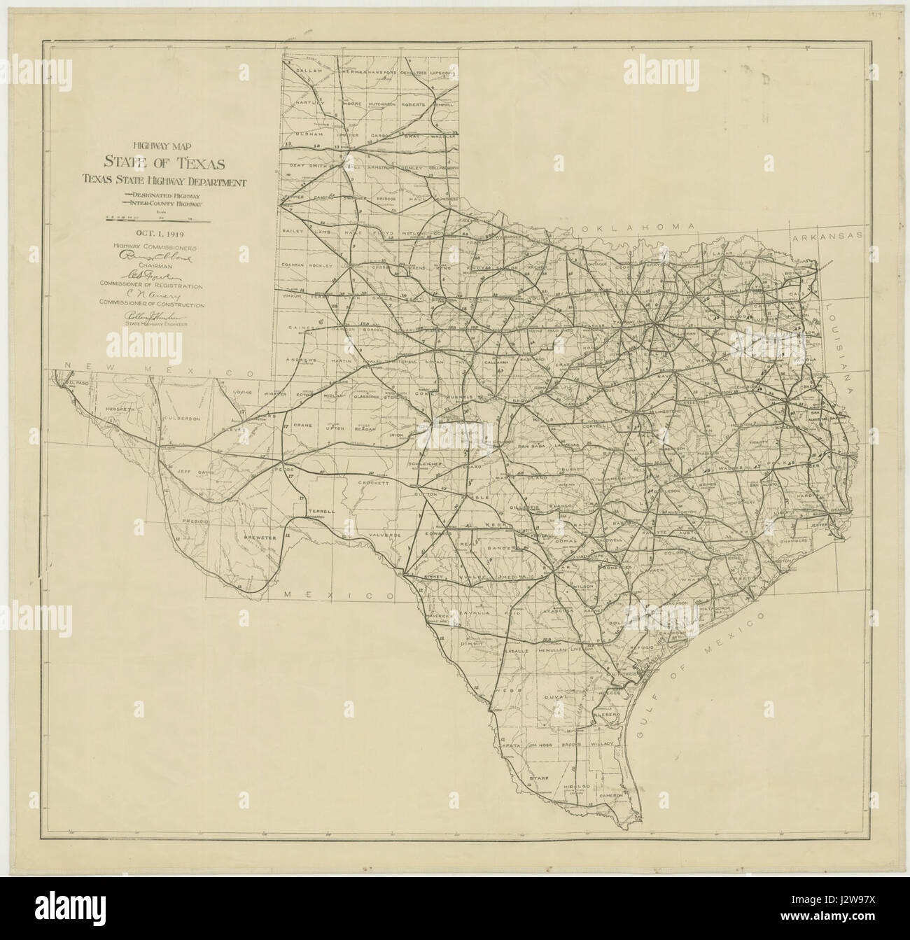 1919 Texas State highway localisation Banque D'Images