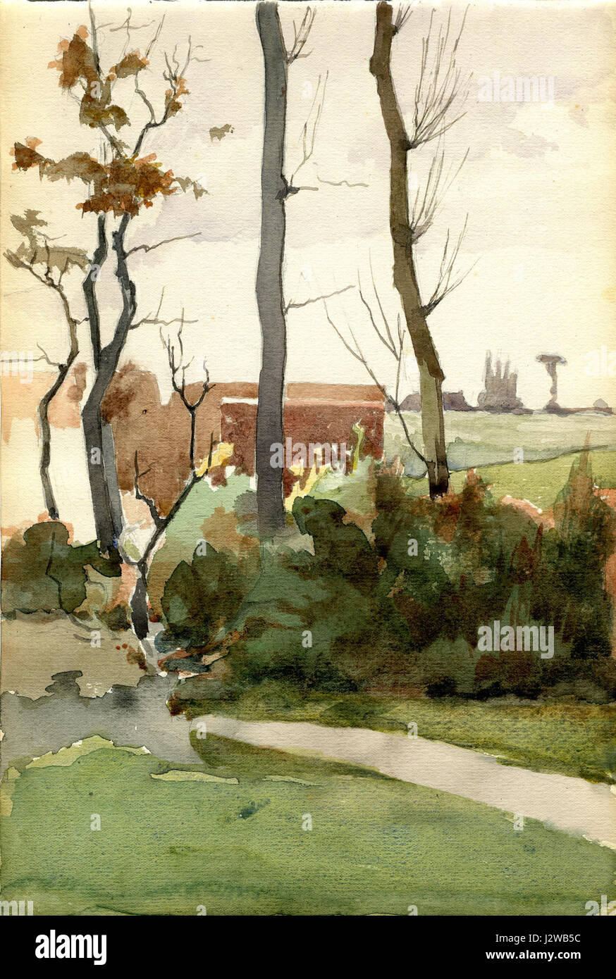 1896 chemin villageois, aquarelle par Gabriel van Dievoet (1875-1934) Banque D'Images