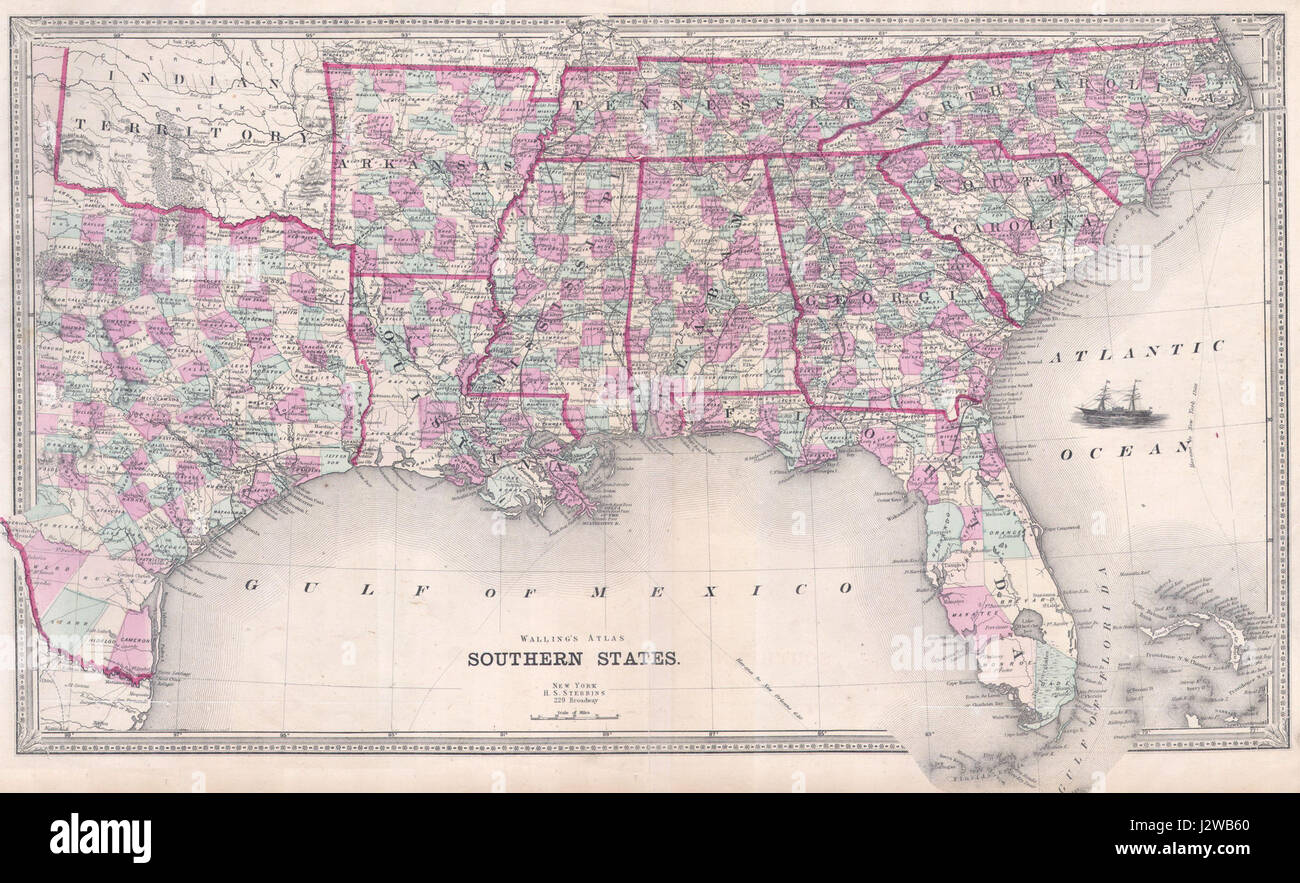 1868 Walling Plan de New York, la Floride et les États du Sud - Geographicus - SouthernStates-walling-1868 Banque D'Images